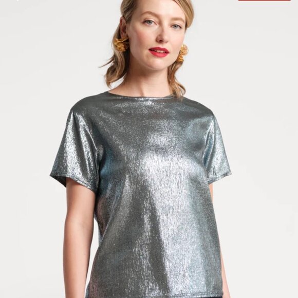 Frances Valentine Tops - Frances Valentine Empire State Silver Metallic Tee Large NWT